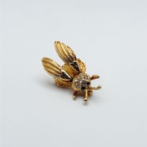 Gold-Tone Trembler Bee 🐝 Brooch with Rhinestones